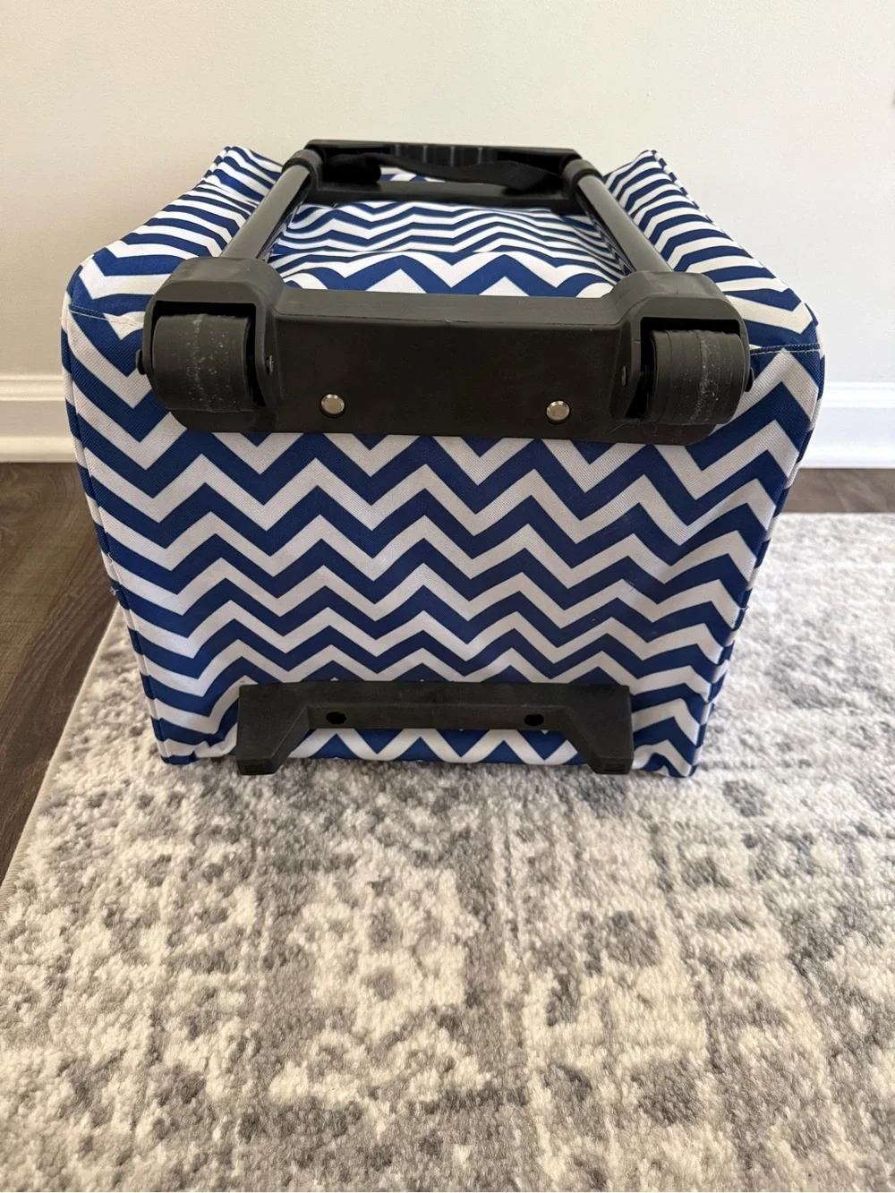 Rolling Pet Carrier with Blue Chevron Print